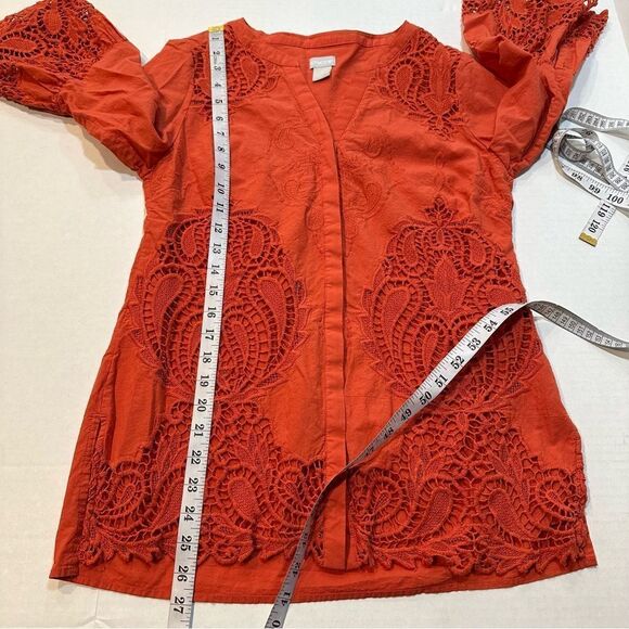 Chico’s Orange Button Up Shirt Lace Accent Bell Sleeve Size 0 US Size 4/6 - Picture 13 of 13